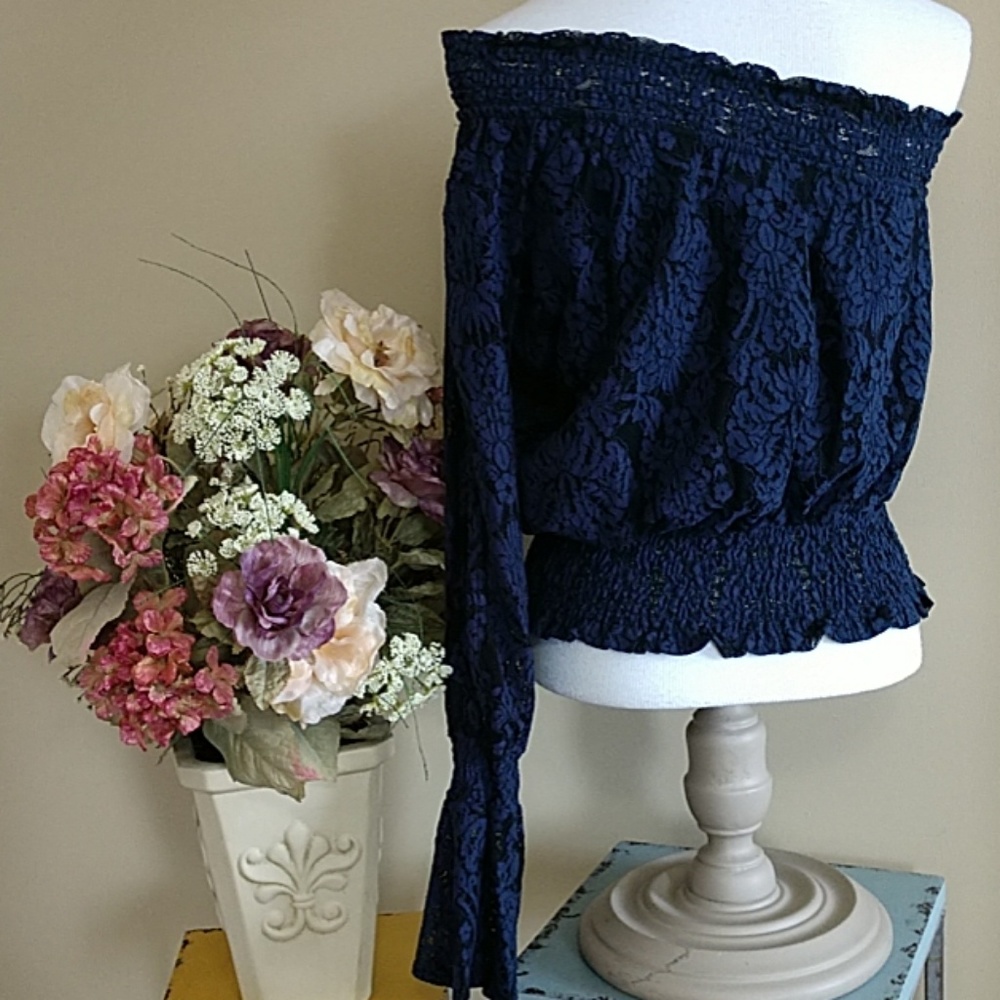 NEW Sexy One Shoulder Top Lace Stretch Split Sleeve Long Bell Bold Elements Sm - Picture 6 of 8